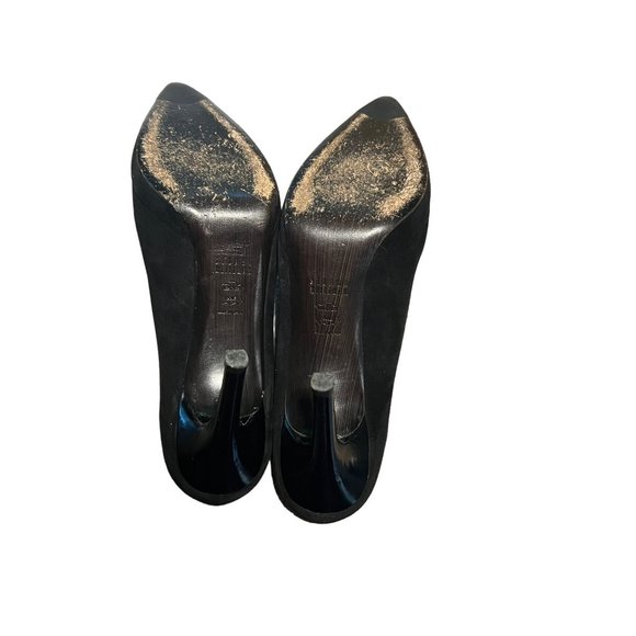 Stuart Weitzman Black Suede Leather Heels Patent 4.5" heels Platform Sz 10 - Picture 6 of 6